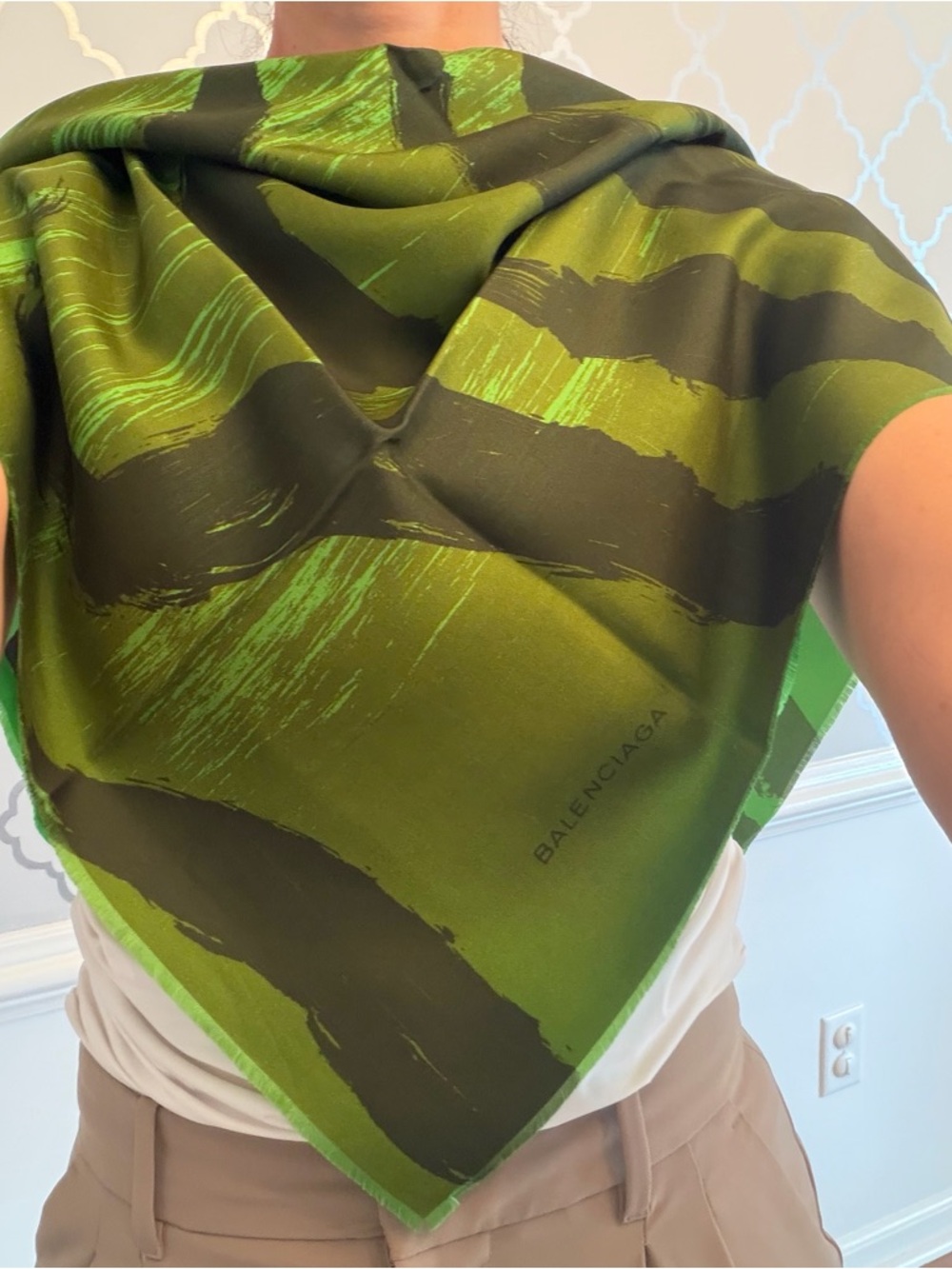 Balenciaga Green Abstract Silk Scarf - Picture 6 of 6